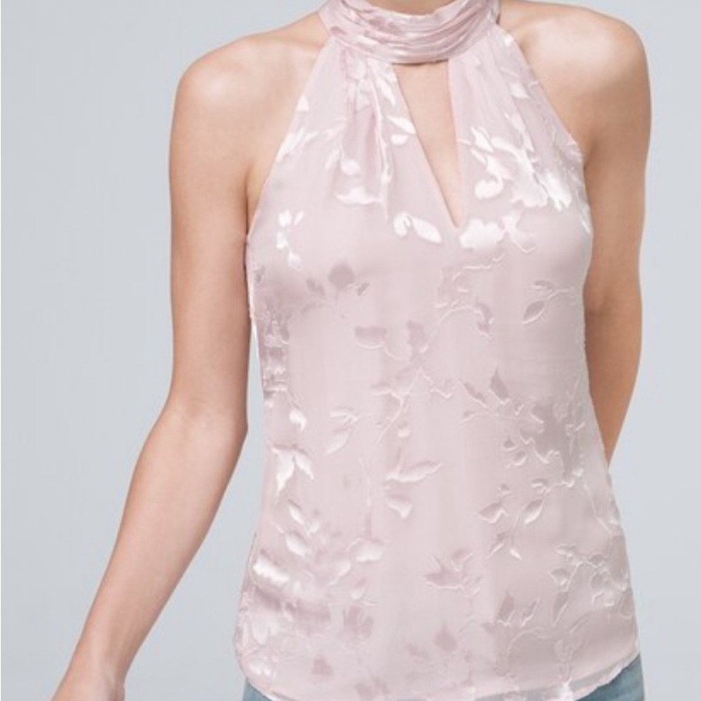 White House Black Market Size XS Silk-Blend Floral-Burnout Halter Top
